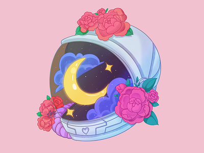 Astronaut Helmet~ astronaut creative illustration moon procreate procreate art roses