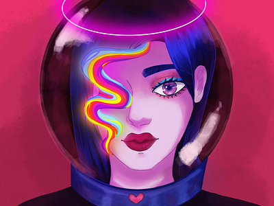 Eclipse rainbow astronaut creative heart illustration pink procreate procreate art psycodelic