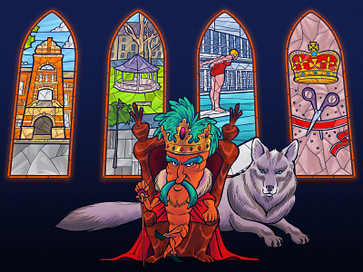 King Carrot carrot editorial illustration illustration king magazine cover mascot stained glass throne wolf