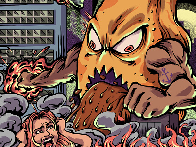 Beefy Rampage cornish pasty digital illustration editorial illustration illustration kaiju monster rampage