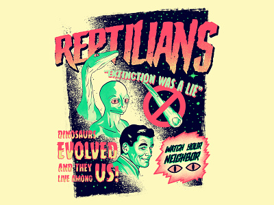 Reptilians 50s digital illustration dinosaurs evolution extinction illustration reptilian retro sci fi t shirt design t shirt illustration