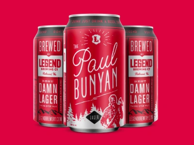 Paul Bunyan Lager beer forest legend brewery lumberjack mountains paul bunyan script typography