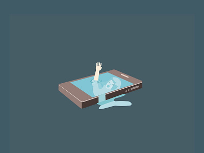 Handphone drowning illuatration