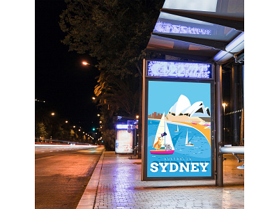 Sydney city poster on advertising board illuatration