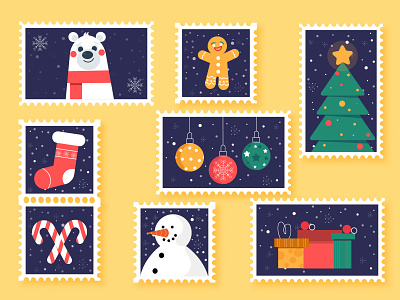 Flat Christmas stamp collection christmas christmas tree design freepik illustration new stamp stamp design