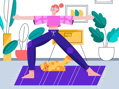 Yoga Day 2021 cat character character design design girl illustration vector yoga yoga day