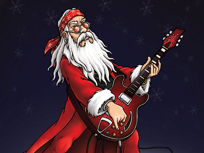 Rockin' Santa adobe photoshop cartoon character drawing illustration ink drawing