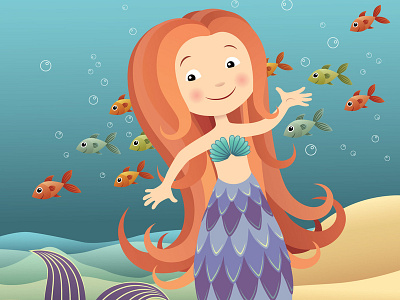 Mermaid adobe illustrator cartoon character fish illustration mermaid underwater vector