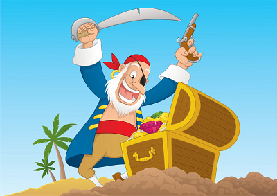 The Treasure Is Mine! adobe illustrator cartoon character illustration pirate treasure chest vector