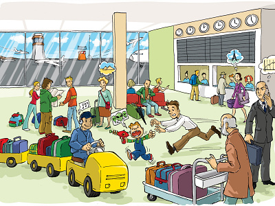 Airport adobe photoshop cartoon character digital painting illustration ink drawing italian textbook