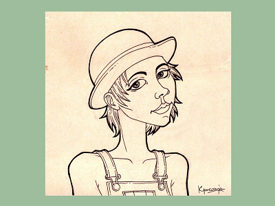 Inktober 2016 Day 22 bowler hat drawing ink drawing inktober inktober 2016 overalls portrait illustration woman illustration