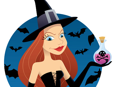 Witch adobe illustrator bats cartoon character halloween magic potion vector witch