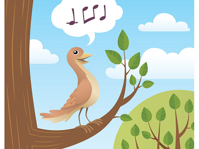 Bird Singing adobe illustrator bird illustration cartoon character illustration songbird tree vector