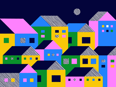 Town city colors geometric graphics houses housetop illustration minimal roof shapes town townhouse vibrant windows