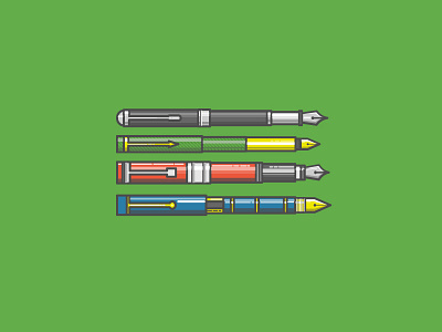 Pen set calligraphy design flat graphic green icon illustration logo pen text vector web