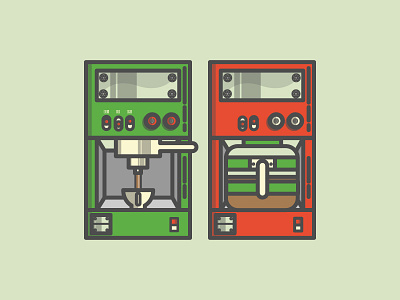 Coffee Machines app coffee design flat graphic green icon illustration machine popular red vector
