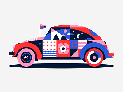 Volkswagen Beetle abstract beetle blue car festival geometric graphics mural pattern pink red shapes volkswagen vosvos