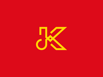 JK logo design flat graphic jk k letter logo popular red simple vector yellow