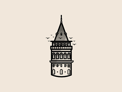 Istanbul & Galata Tower badge buildings city design emblem flat icon illustration istanbul tower turkey vector
