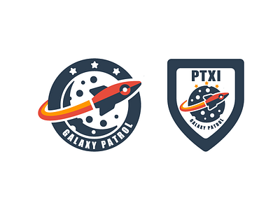 badge logo badge branding design flat graphic identity illustation logo mark planet rocket space