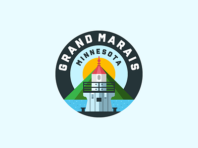 Grand Marais badge design graphic illustration landscape lighthouse logo mark minnesota monument sea town