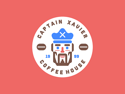 Captain Xavier badge branding captain circle coffee design face graphic logo mark sailor sea