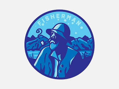 Fisherman badge design fisherman graphic illustration man pipe sea sky