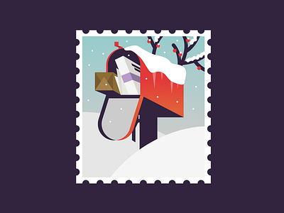 Winter at the door christmas colors design graphic illustration postage snow snowflake stamp tree winter