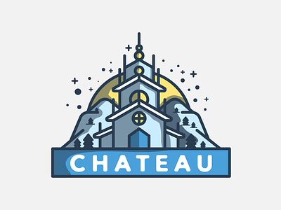 Chateau badge build castle design graphic illustration logo mark mountain sun