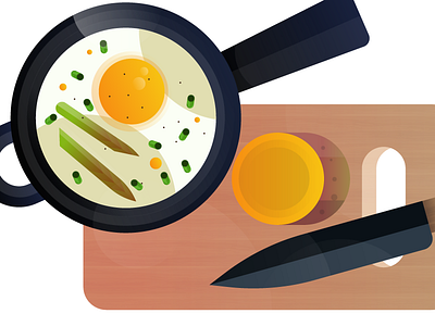 Omelette asparagus cook design eatingi egg food graphic illustration kitchen knife texture wood