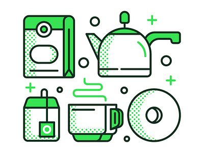Tea & Icons brewing design donut dot graphic green icon illustration package simple tea teapot