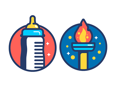 Fitness app. level badges app baby badge bottle design fire graphic icon illustration rookie torch