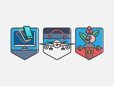 Raise Your Flag Badges airway apple badge brewing coffee design graphic illustration pc phone plane service