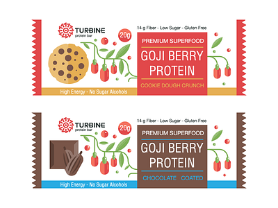 Turbine Protein Bar bar berry branding chocolate cookies design goji graphic illustration label mark package