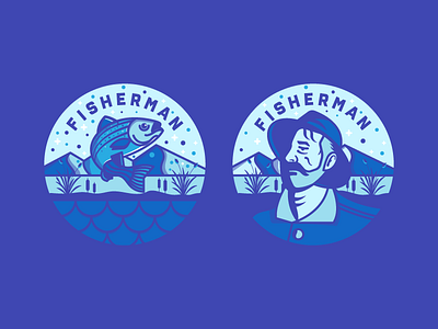Fisherman Badges badge blue design fish fisher fishing graphic illustration logo mountain sea sky