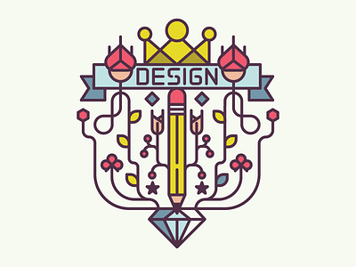 Design Badge badge crown design diamond floral flower graphic illustration pencil