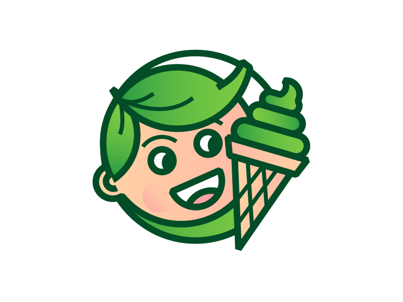 matcha kid badge character cone design green illustration brand mark boy ice cream kid matcha