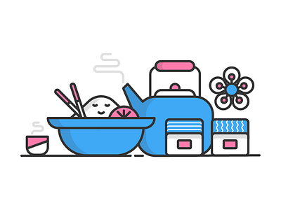 japanese cuisine cuisine design flower graphic illustration japanese rice stroke sushi tea teapot
