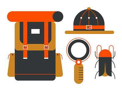 Explorering bag bug explorer exploring hat icon illustration magnify