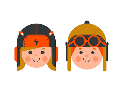 Explorers boy character design explorer face girl hat head illustration pilot