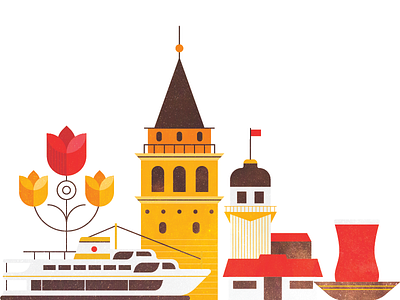 Istanbul boat cities city design graphic icons illustrations istanbul tea tower tulip