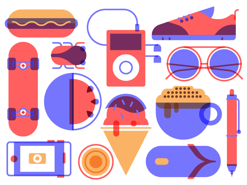 Icons hot dog tokio penil sun glasses watermelon ice cream skateboard shoes exploring style summer icon