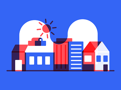 town blue building city cloud house icons by alfredo town