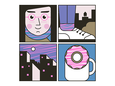 monday morning black blue cityguide coffee colors donut face girl illustartor illustration life monday pink spot urban