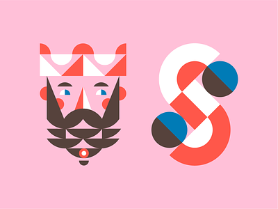 King & S beard crown face geometric king king james king logo mark monogram monogram design royal
