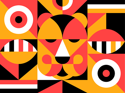 Bear animal bear circles face geometric graphic red shapes squares yellow
