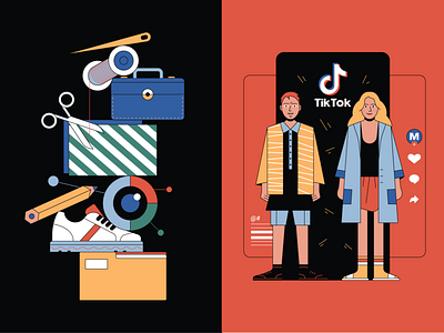 Balance & Influencers article balance boy brands characters editorial illustration fashion girl influencers magazine new print sneakers technology textile thread tiktok traditional
