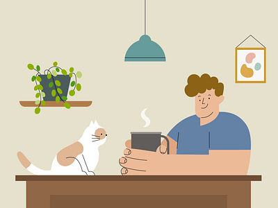 Man & his Cat buddy cat cat buddy characterdesign chill coronavirus covid 19 creative design digital illustration lockdown man plant quarantine stayhome staysafe vector