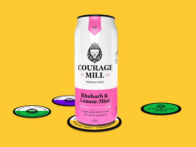 Courage Mill | Can Mockup 3d branding coasters creative design digital graphic design illustration lion logo mockup packaging vector