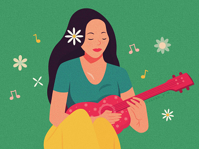 Girl playing the Ukulele adobe illustrator characterdesign creative design digital flowers girl illustration music summer texture ukulele vector